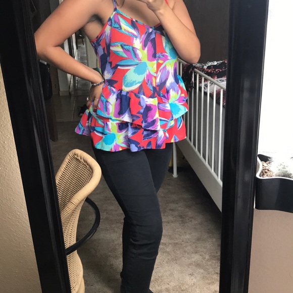 Floral sheer ruffled tank top - Picture 5 of 5